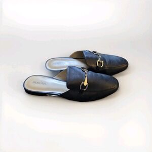 Merona Women's Black Faux Leather Mule Loafers Size 9 Slip On Horsebit Flats**